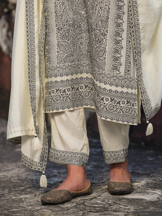 Scakhi Ethnic Motifs Woven Design Pure Silk Regular Kurta with Trousers & With Dupatta