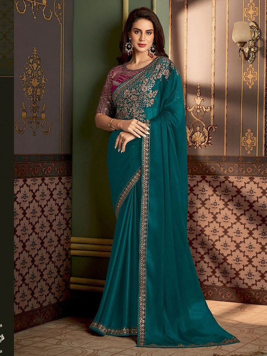 Satrani Floral Sequinned Baluchari Saree