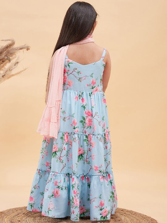 Vastramay Muslin Floral Printed Anarkali Ethnic Dress & Dupatta