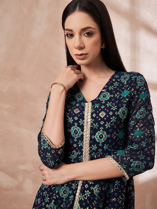 All about you Ethnic Motifs Printed A-line Kurta With Trousers