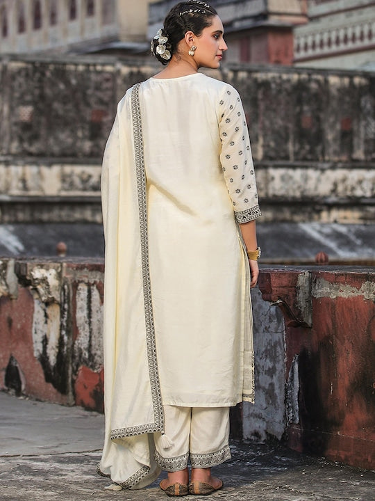 Scakhi Ethnic Motifs Woven Design Pure Silk Regular Kurta with Trousers & With Dupatta
