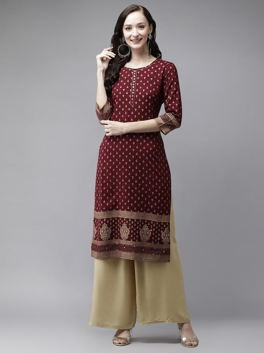 Yufta Women Maroon Kurta - XL