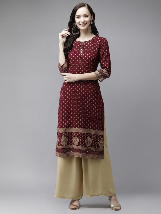 Yufta Women Maroon Kurta - XL