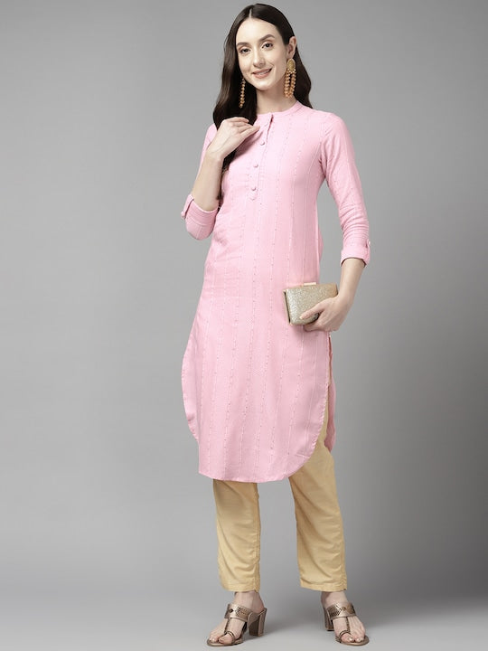 Yufta Women Striped Sequinned Detail Kurta