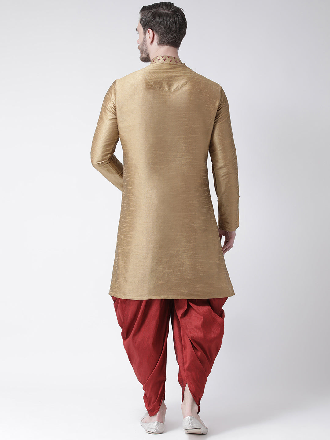 Deyann Men Brown & Maroon Woven Design Kurta with Dhoti Pants