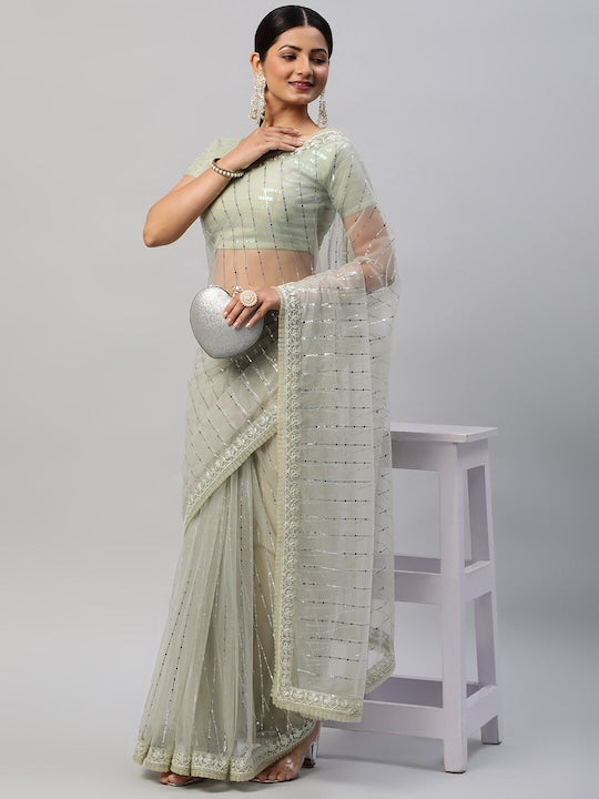 Kasee Embellished Mirror Work Net Saree