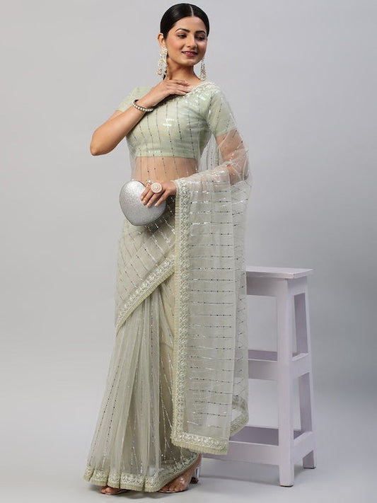 Kasee Embellished Mirror Work Net Saree