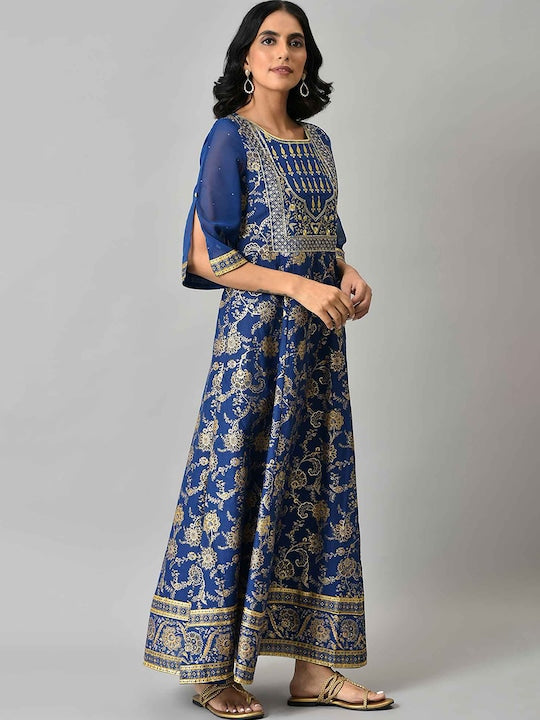 Aurelia Women Blue Floral Printed Ethnic Maxi Dress