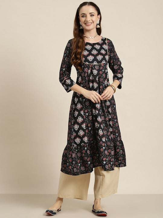 Here&now Ethnic Motifs Printed Gotta Patti Kurta