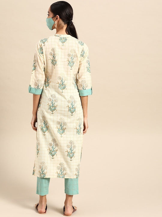 All about you Ethnic Motifs Printed Regular Pure Cotton Straight Kurta With Trouser