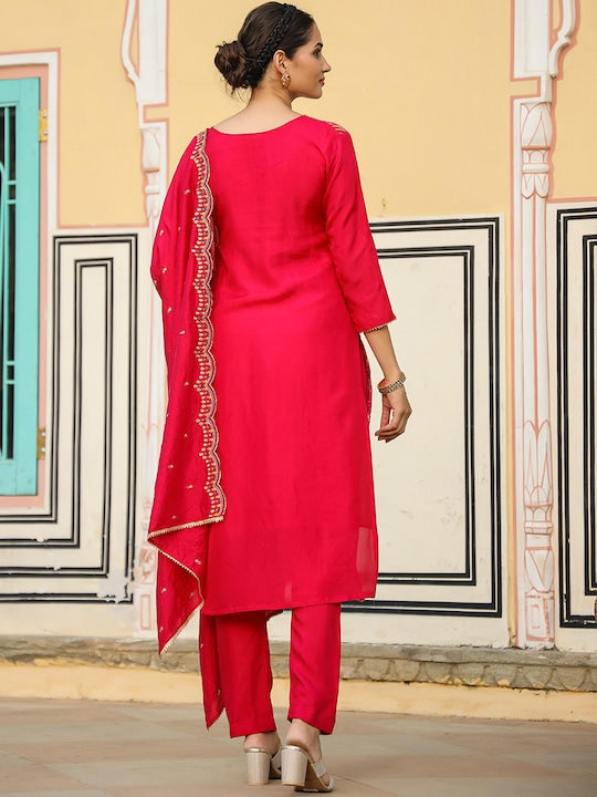 Scakhi Bandhani Printed Thread Work Pure Silk Kurta with Trousers & Dupatta