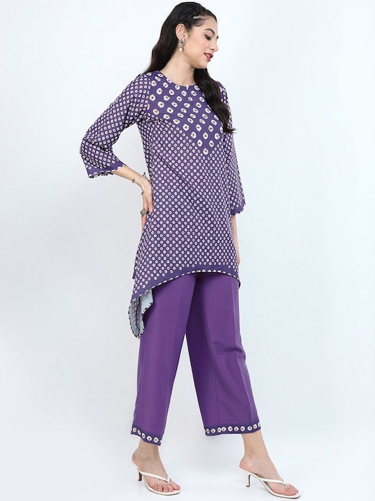 Vishudh Women Purple Ethnic Motifs Printed Kurti with Palazzo