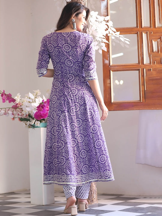 Singni Ethnic Motifs Embroidered V-Neck Three-Quarter Sleeves Pure Cotton Kurta Set