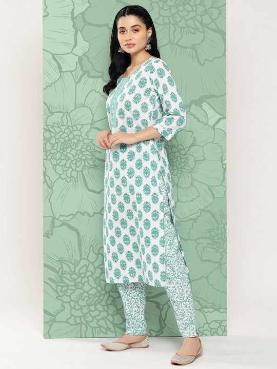 Yufta Women Floral Regular Pure Cotton Kurta with Trousers & Dupatta