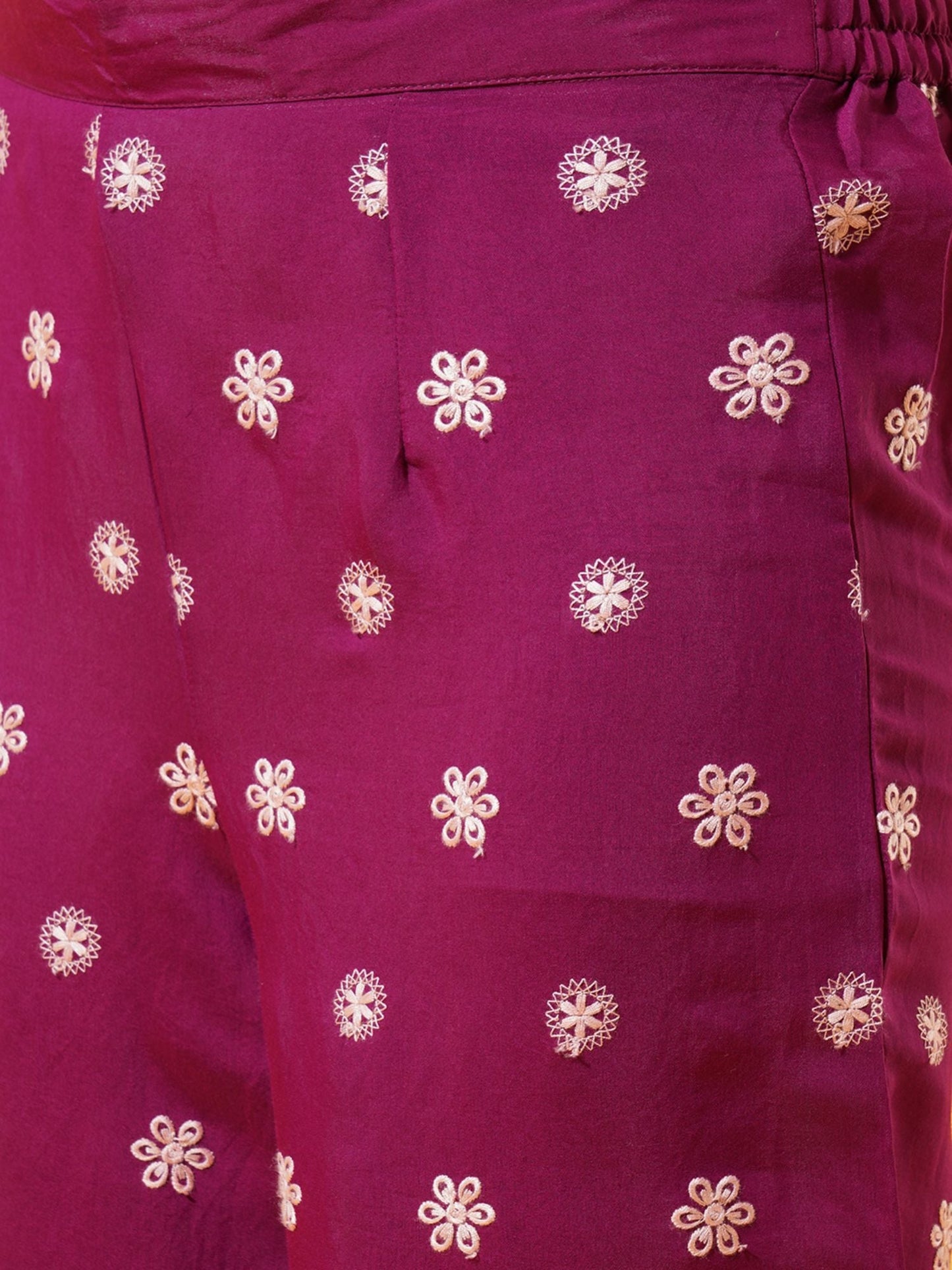 Heeposh Women Magenta Floral Embroidered Kurta with Dupatta (Set of 3)