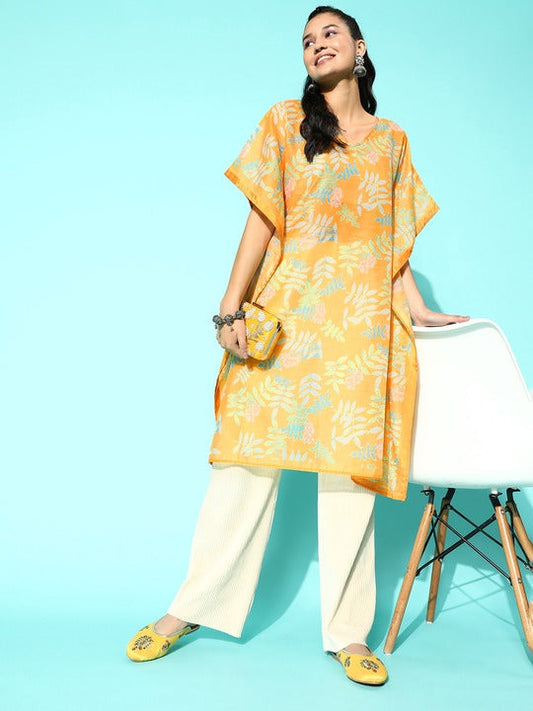 Yufta Ethnic Motifs Printed Flared Sleeves Sequinned Kaftan Kurta