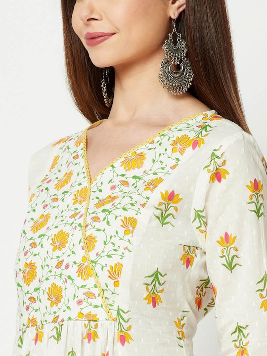 IMARA Floral Printed Cotton A-Line Kurta