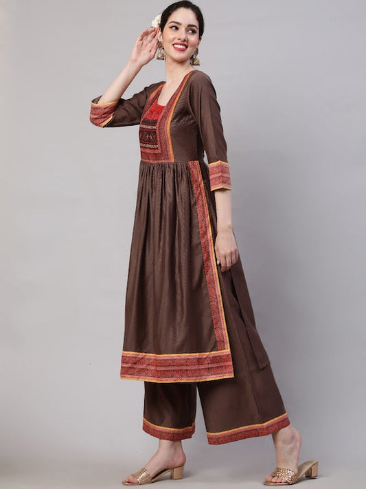 AKS Ethnic Motifs Printed A-line Kurta With Palazzos & Dupatta