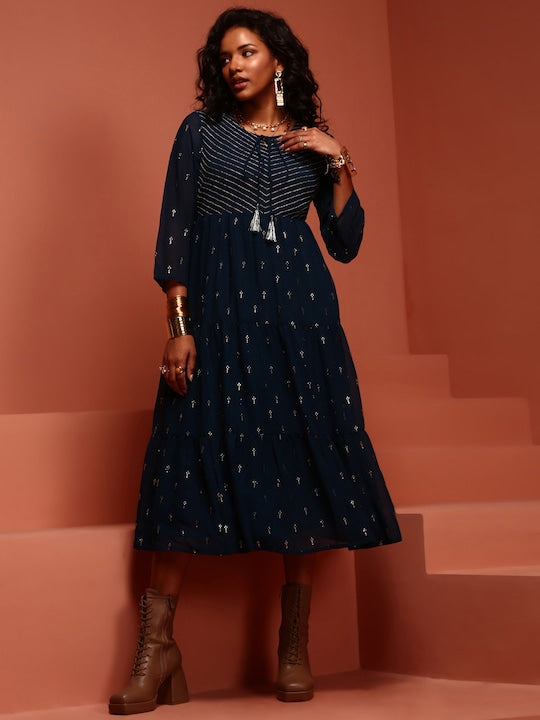 IMARA Ethnic Motifs Printed A-Line Ethnic Dress