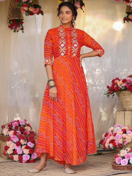 Scakhi Bandhani Printed Georgette Ethnic Dress