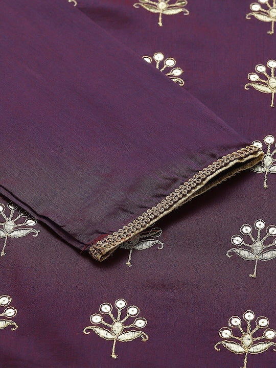 Aurelia Women Purple Floral Thread Work Kurta