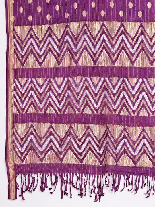 Varanga Women Purple & Gold-Toned Ethnic Motifs Embroidered Gotta Patti Kurta with Trousers & Dupatta