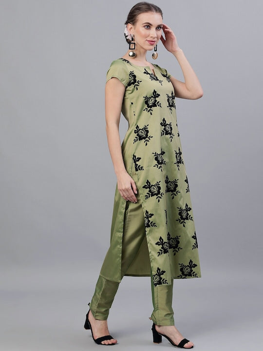 AKS Couture Floral Printed Regular Kurta with Trousers
