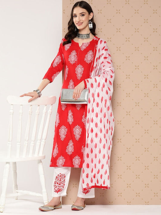 Yufta Ethnic Motifs Printed Regular Kurta with Trousers & With Dupatta - S