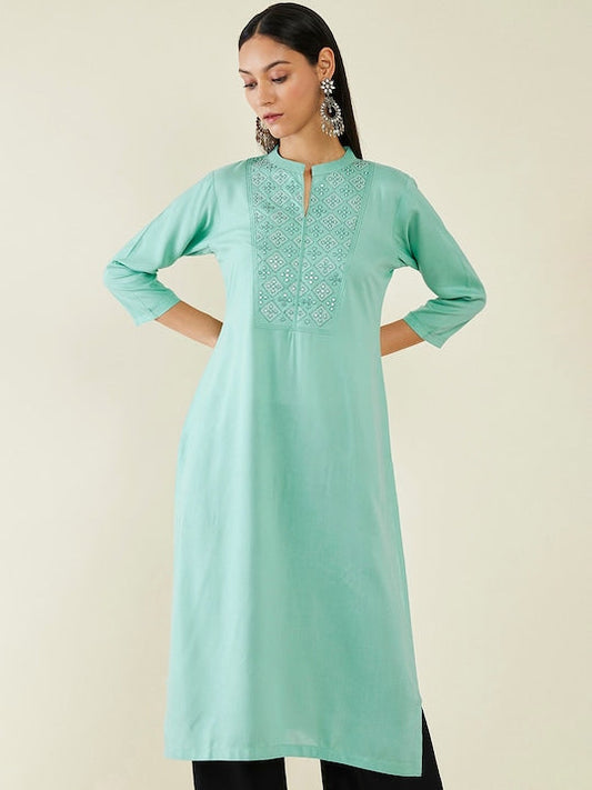 Soch Ethnic Motifs Yoke Design Embroidered Mirror work Straight Kurta