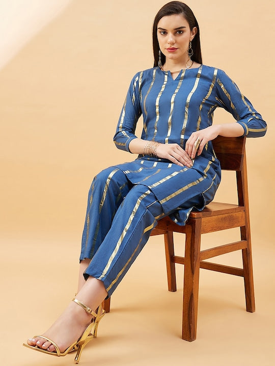 All about you Women Striped Regular Kurta with Trousers