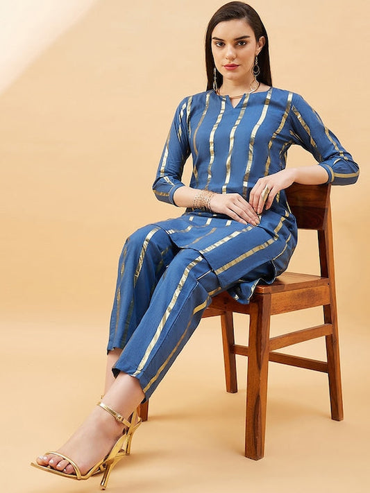 All about you Women Striped Regular Kurta with Trousers