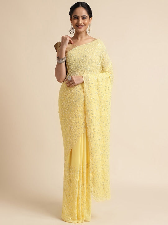 Fabmora Floral Embroidered Pure Georgette Saree