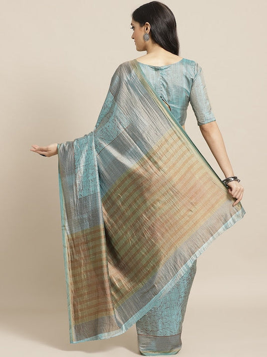 Saree mall Sea Green & Brown Printed Saree