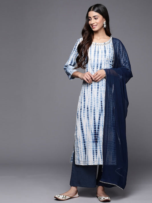 Varanga Women Dyed Pure Cotton Kurta With Palazzos & With Dupatta