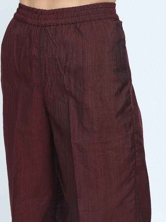 Vishudh Women Maroon Floral Printed Kurta with Trousers & Dupatta