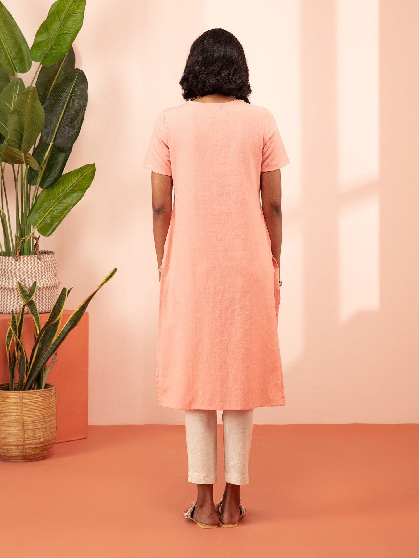 Likha Rangat Light Pink Kantha Work Straight Kurta LIKKUR141