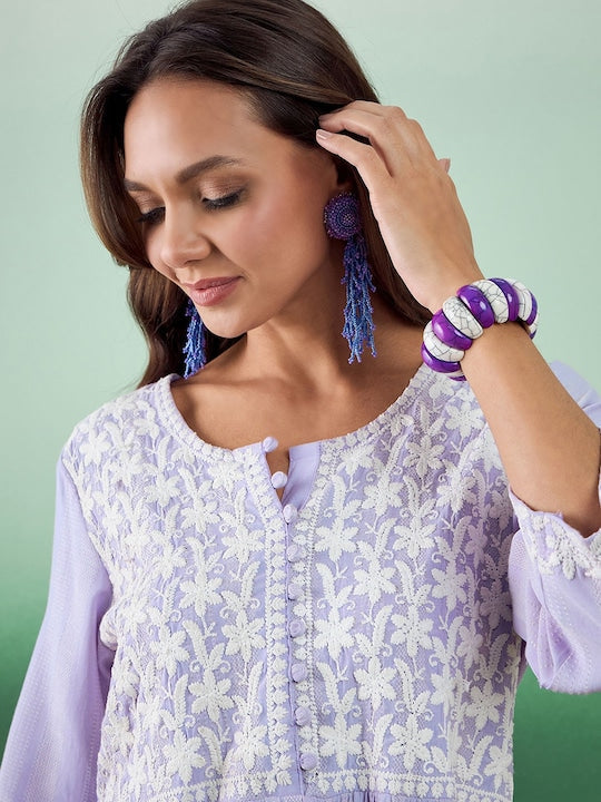 Sangria Floral Embroidered Flared Anarkali Kurta