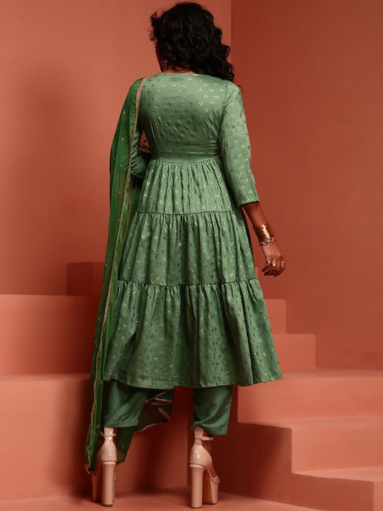 IMARA Floral Printed Anarkali Kurta with Trousers & With Dupatta