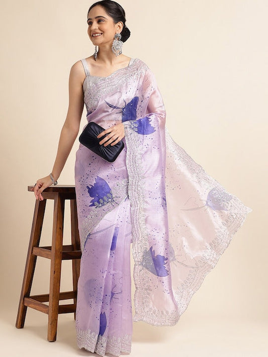 Fabmora Ethnic Motifs Sequinned Organza Saree