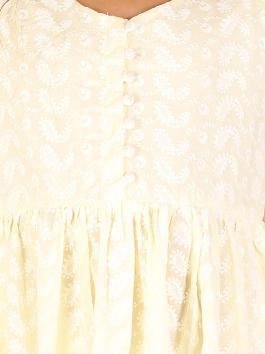 Vastramay Girls Yellow Embroidered Chikankari Ethnic Dress