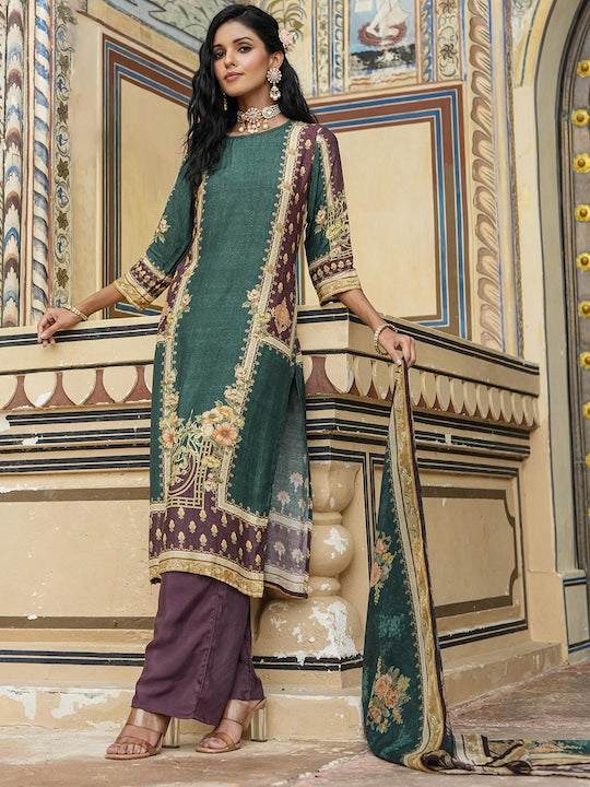 SCAKHI Floral Printed Regular Kurta with Trousers & With Dupatta