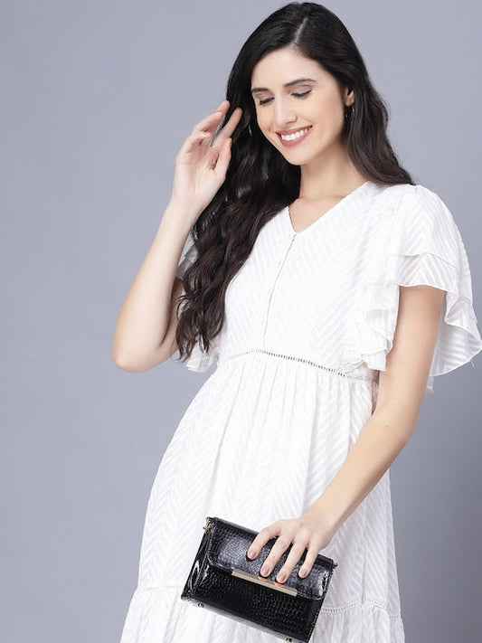 Myshka White Georgette Midi Dress
