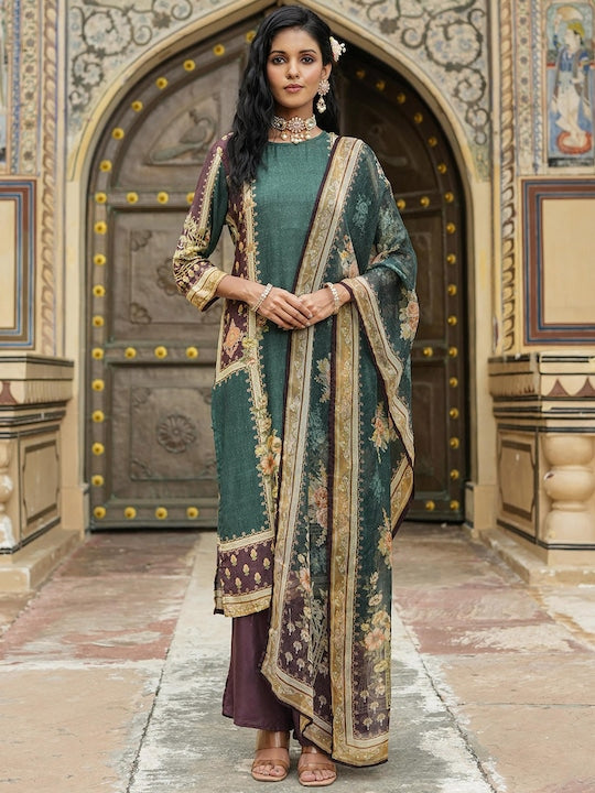 SCAKHI Floral Printed Regular Kurta with Trousers & With Dupatta