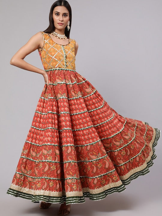 AKS Couture Ethnic Motifs Printed Sleeveless Cotton Maxi Dress