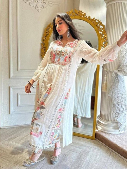 Mitera Women Floral Embroidered Regular Thread Work Kurta with Palazzos & With Dupatta