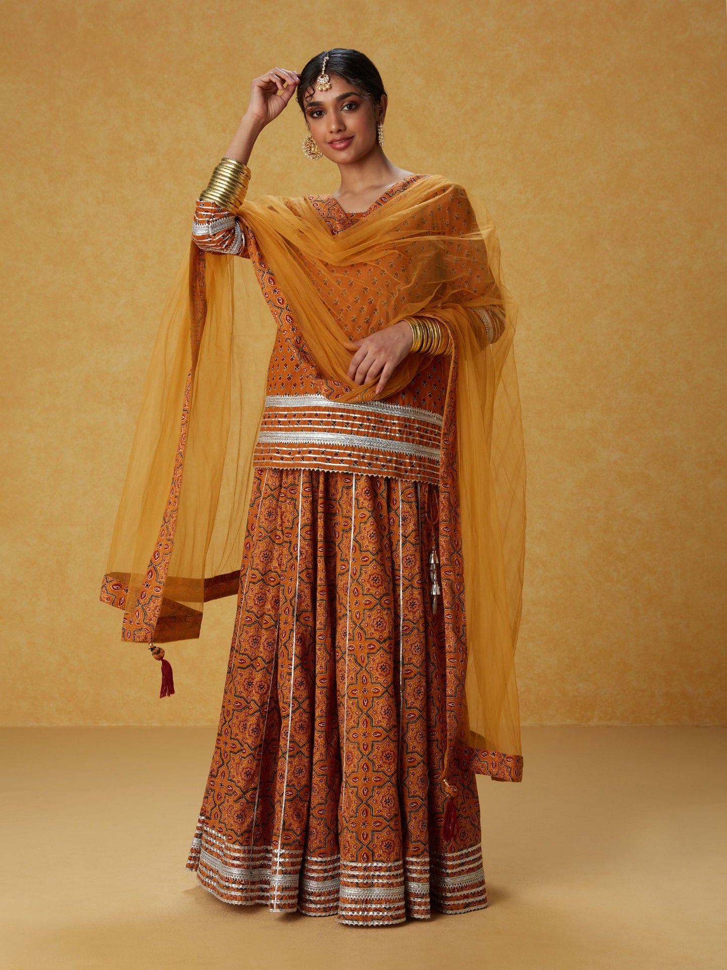 Likha Ghoomar Yellow Printed Lehenga and Choli with Dupatta LIKLEH14 (Set of 3)
