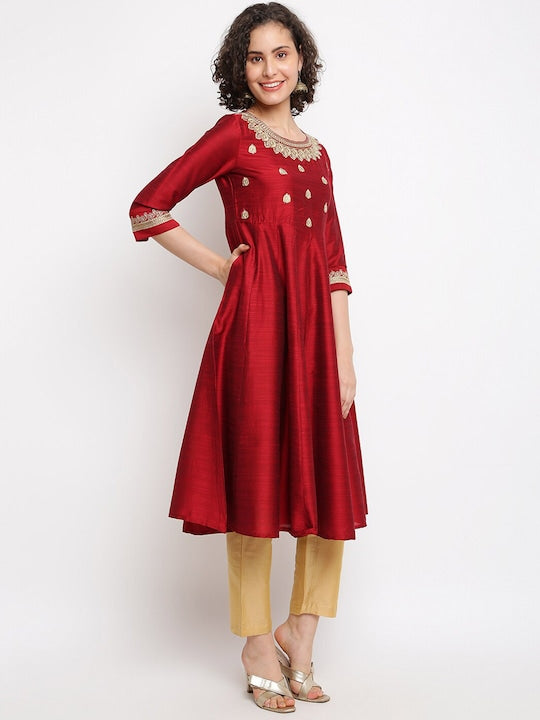 IMARA Floral Embroidered Brocade Kurta & Trouser With Dupatta