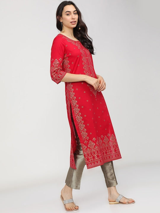 Vishudh Women Red Ethnic Motifs Printed Kurta