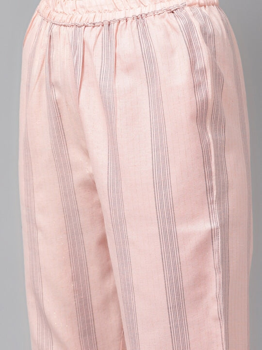 Yufta Women Peach Printed Kurta with Trousers & Dupatta