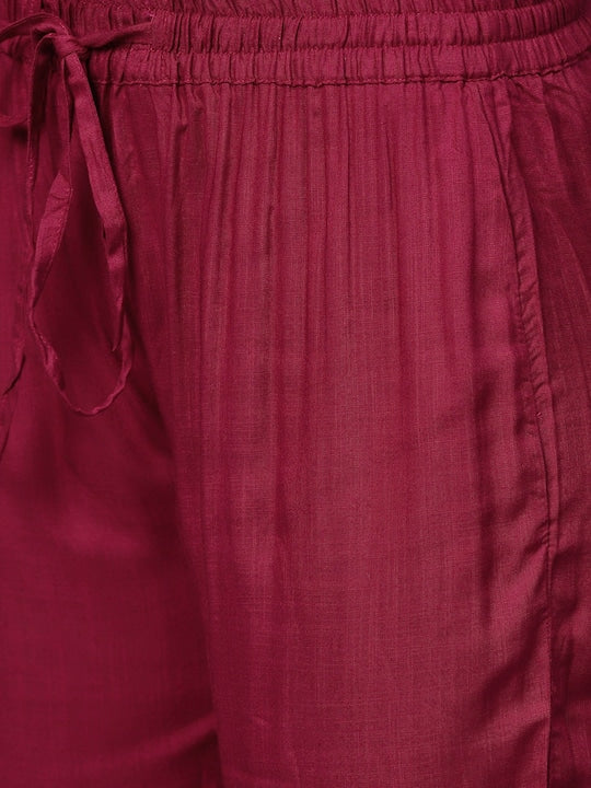 Yufta Women Burgundy Solid Kurta with Palazzos & Dupatta